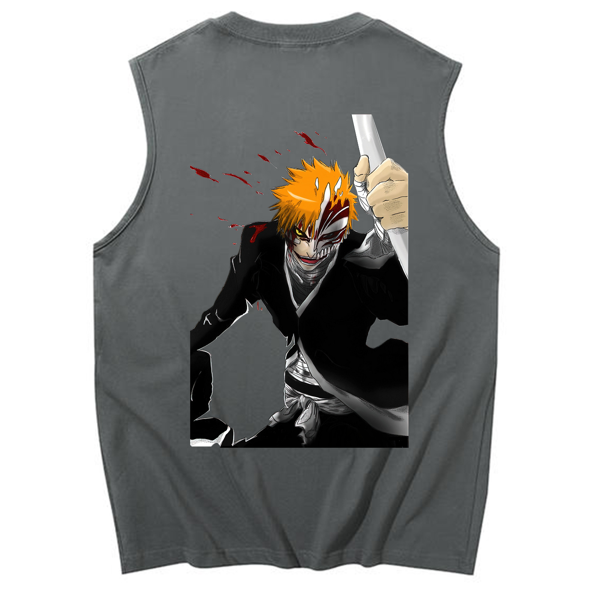 （画像用） ブリーチ 黒崎一護（くろさき いちご）BLEACH Kurosaki Ichigo コットン100％タンクトップ（背面プリント）